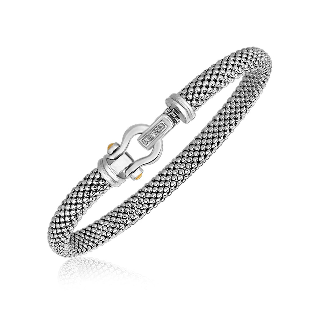 18K Yellow Gold and Sterling Silver Diamond Embellished Bangle (.02 ct. tw.)