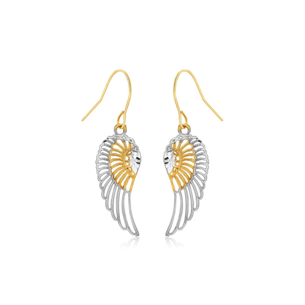 Two-Tone Wing Drop Earrings in 10K Gold