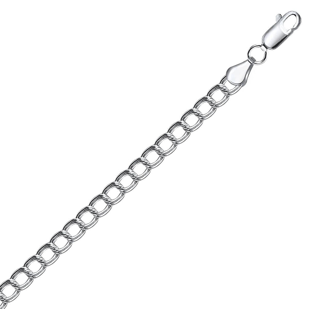 Sterling Silver Rhodium Plated Charm Bracelet with Ridged Oval Links