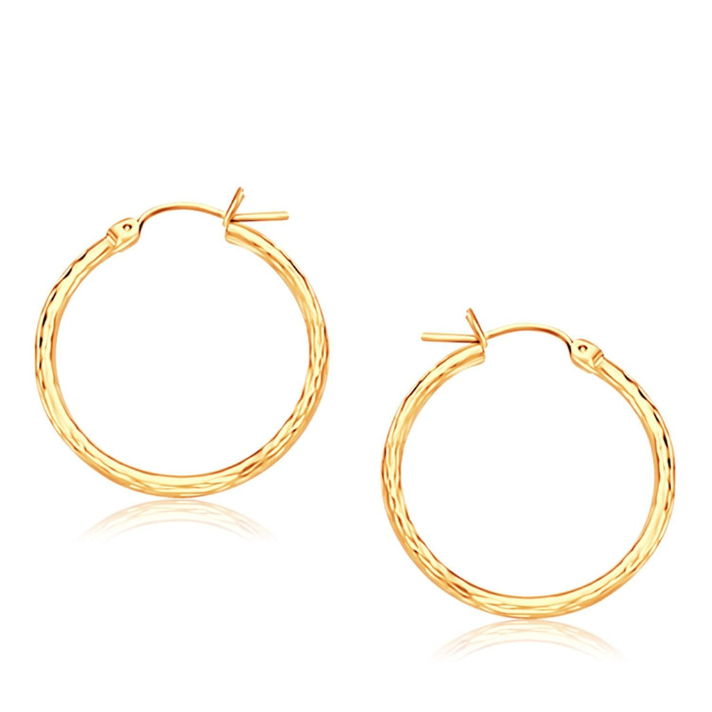 14K Yellow Gold Diamond Cut Hoop Earrings (25mm Diameter)