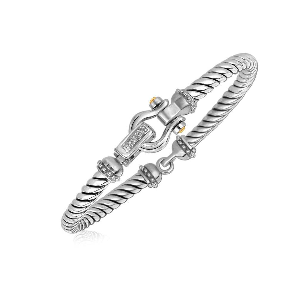 Sterling Silver Diamond Embellished Italian Cable Style Bracelet (.02 ct. tw.)