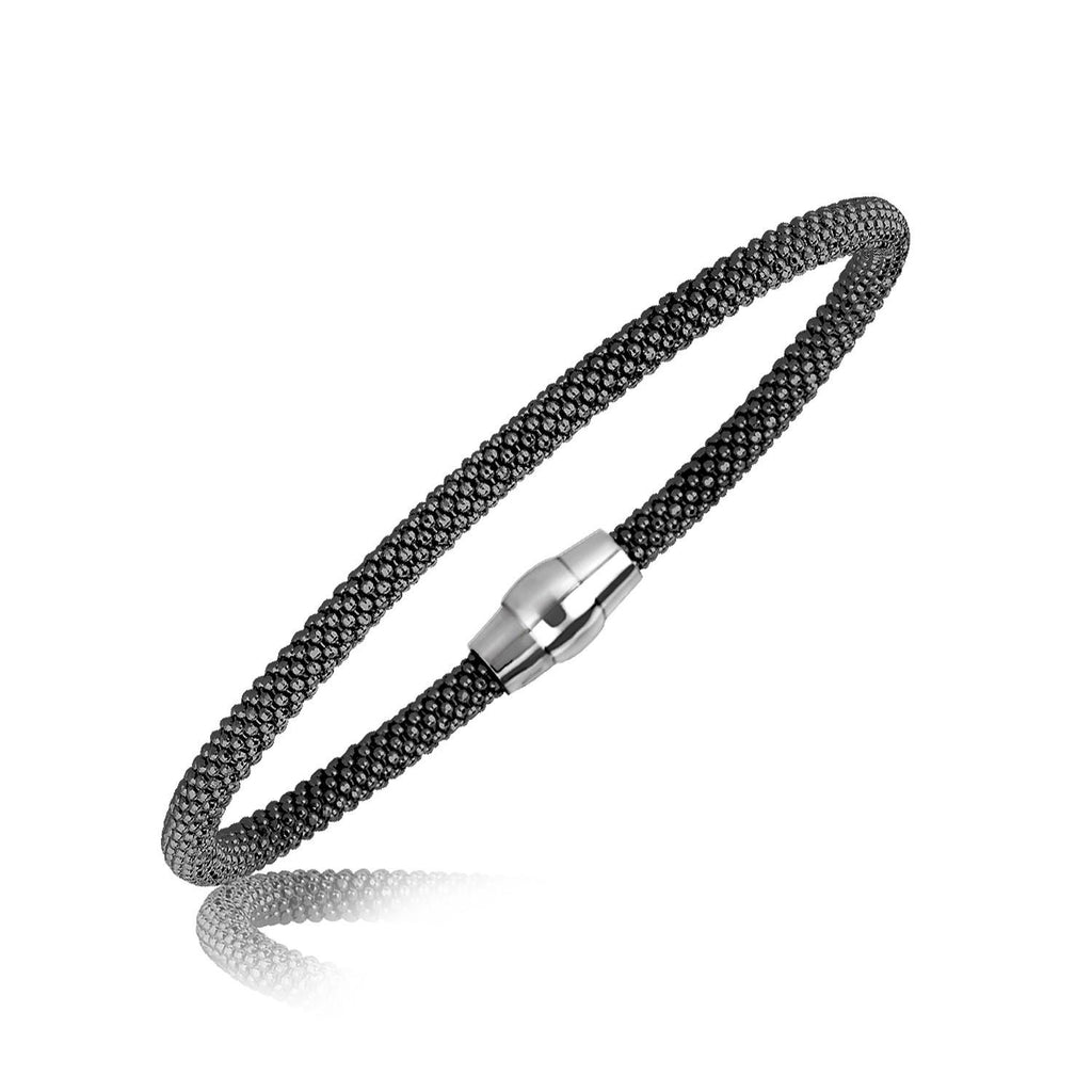 Sterling Silver Ruthenium Plated Thin Popcorn Bangle