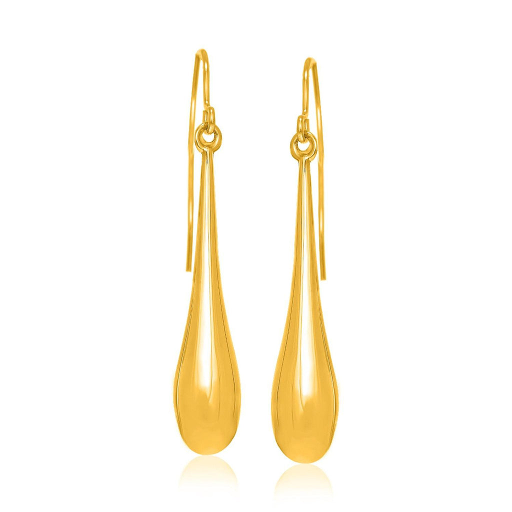 14K Yellow Gold Long Polished Teardrop Dangling Earrings