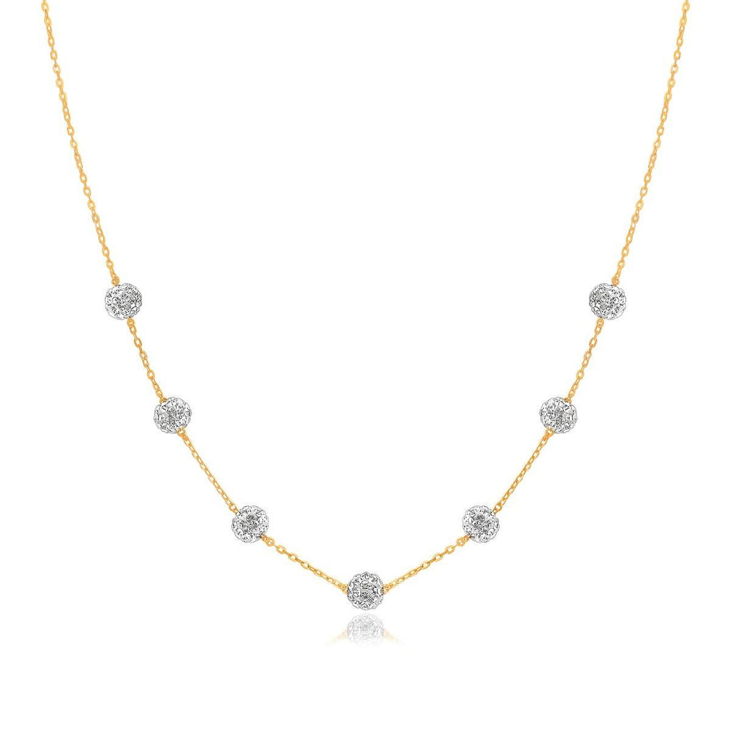 14K Yellow Gold Necklace with Crystal Embellished Sphere Stations