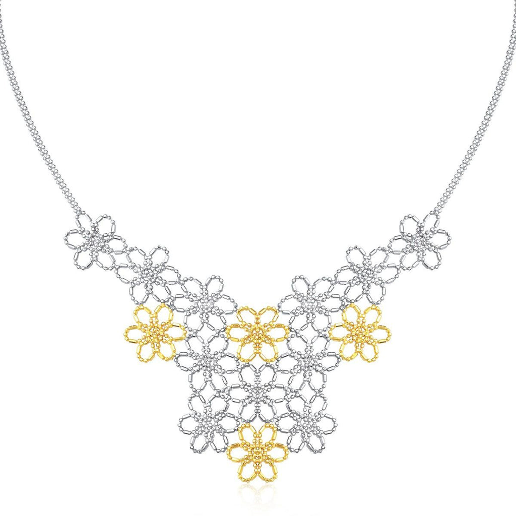 14K Yellow Gold & Sterling Silver Flower Cluster Bead Necklace