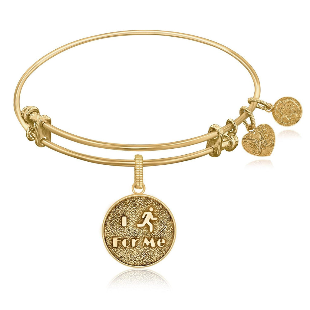 Expandable Bangle in Yellow Tone Brass with I Run For Me