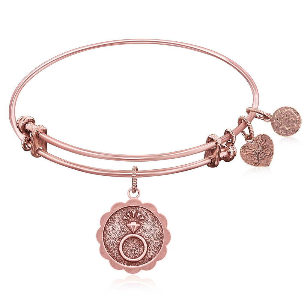 Expandable Bangle in Pink Tone Brass with Engaged Commitment Symbol