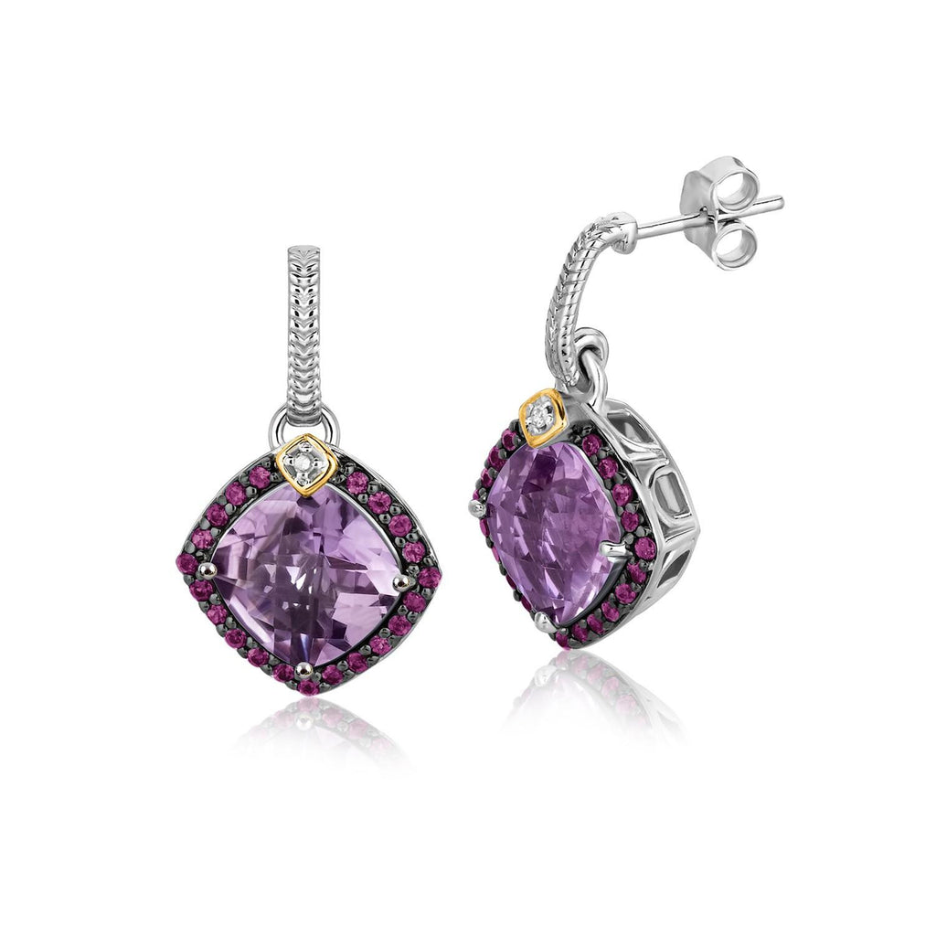 18K Yellow Gold and Sterling Silver Purple Tone Gem Drop Earrings (.43 ct. tw.)