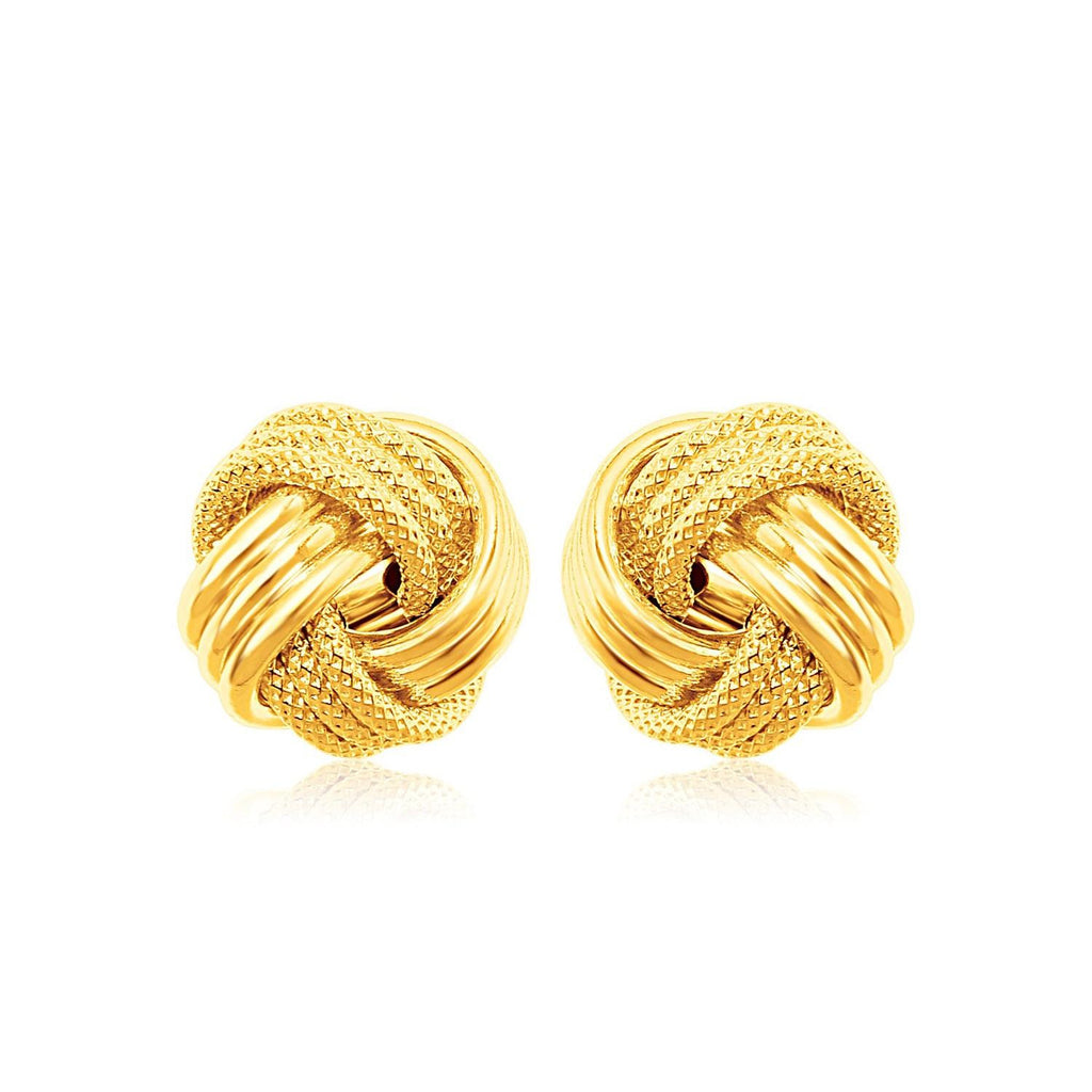 14K Yellow Gold Love Knot with Ridge Texture Earrings