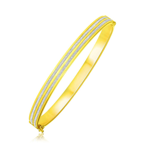 14K Yellow Gold Double Glitter Center Bangle