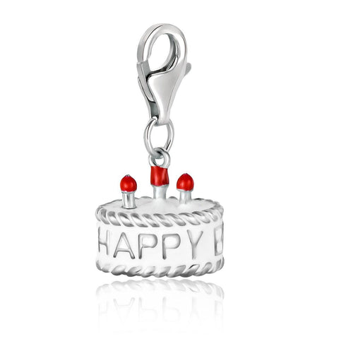 Sterling Silver Birthday Cake White Enameled Charm