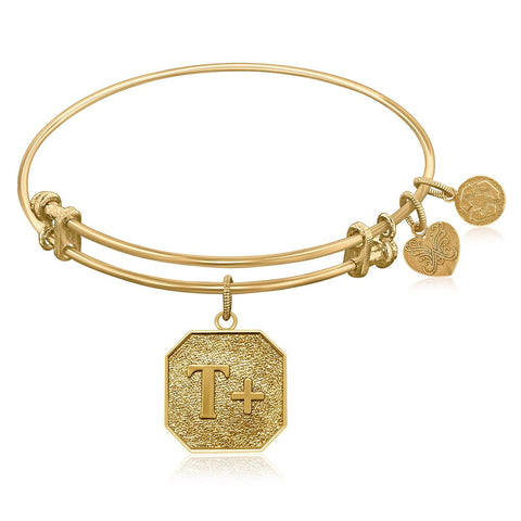 Expandable Bangle in Yellow Tone Brass with Think Positive Symbol