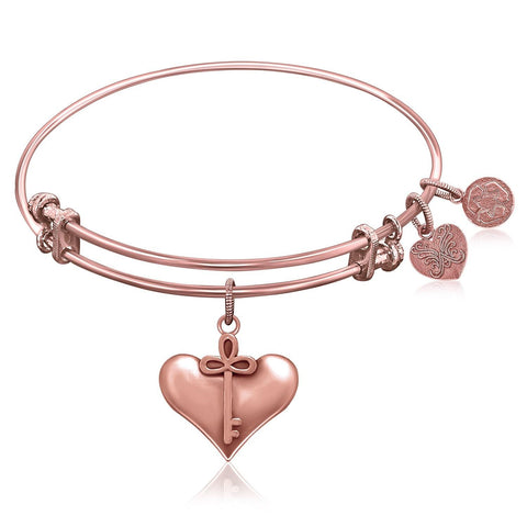 Expandable Bangle in Pink Tone Brass with Cherish Symbol