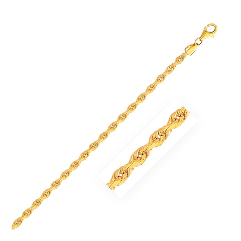 2.75mm 10K Yellow Gold Solid Diamond Cut Rope Chain