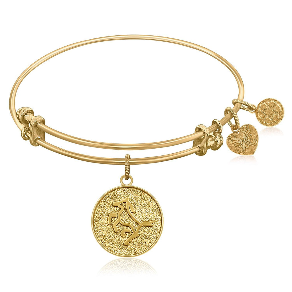 Expandable Bangle in Yellow Tone Brass with Horse Symbol