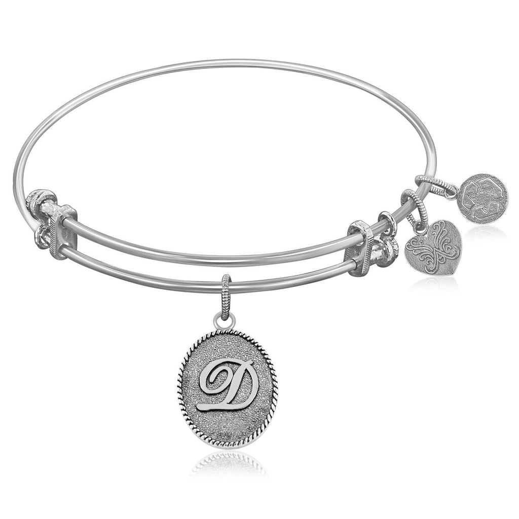 Expandable Bangle in White Tone Brass with Initial D Symbol