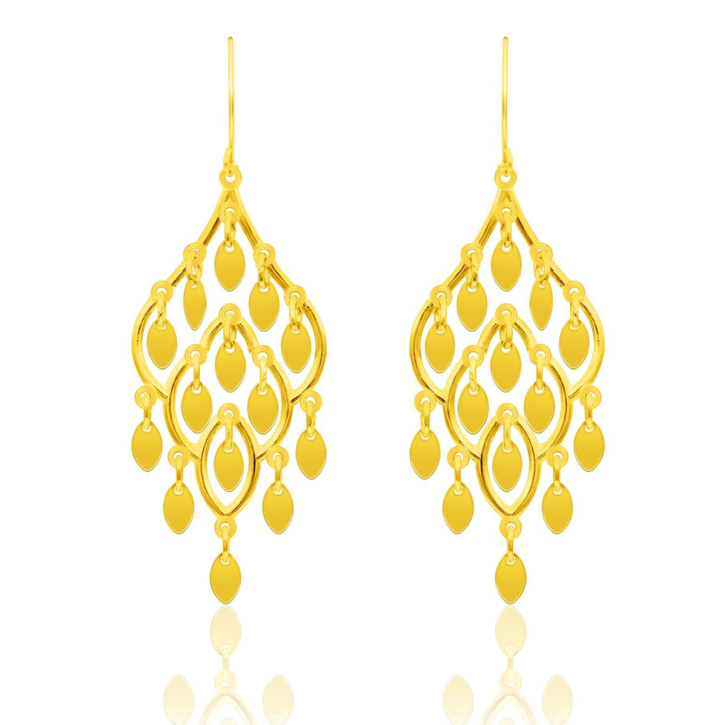 14K Yellow Gold Dangling Earrings with Marquise Sequins