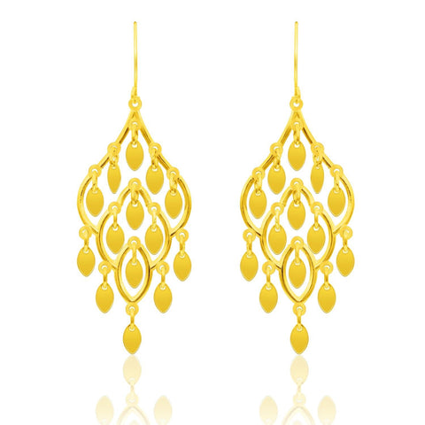 14K Yellow Gold Dangling Earrings with Marquise Sequins