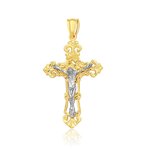 14K Two Tone Gold Cross Pendant