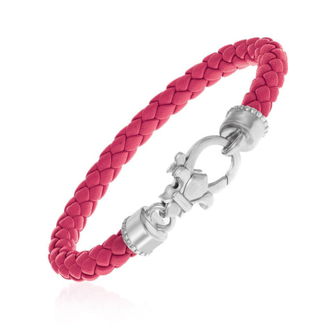 Sterling Silver Pink Hue Leather Woven Bracelet