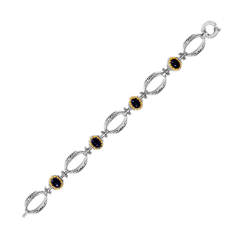 18K Yellow Gold & Sterling Silver Oval Link Bracelet with Black Onyx Stations