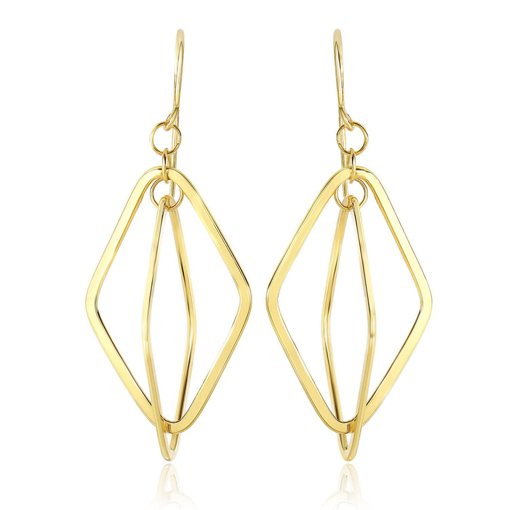 14K Yellow Gold Flat Open Diamond Interlaced Style Drop Earrings