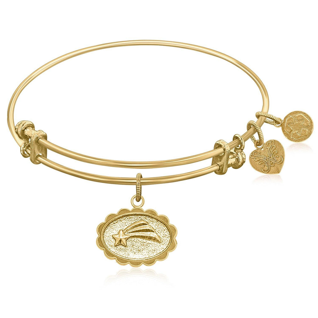 Expandable Bangle in Yellow Tone Brass with Shooting Star Make A Wish Symbol