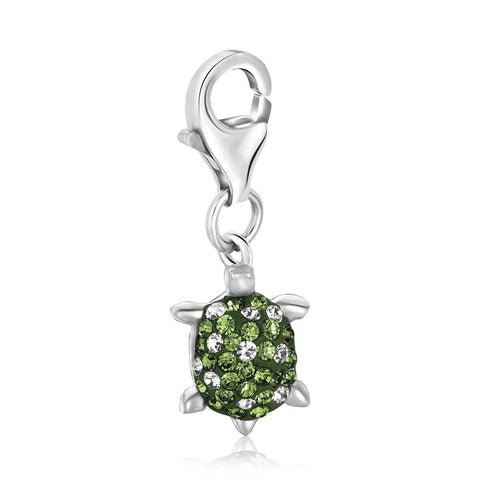 Sterling Silver Green Tone Crystal Embellished Tortoise Charm