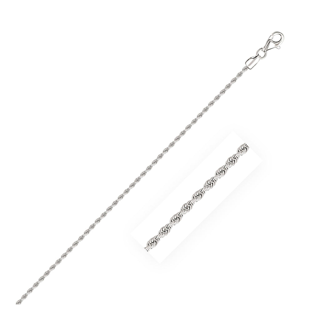 2.0mm 14K White Gold Solid Diamond Cut Rope Chain