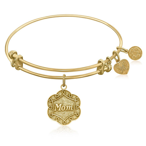 Expandable Bangle in Yellow Tone Brass with Mom Symbol