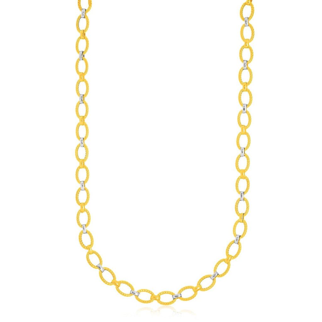 14K Two-Tone Gold Multi-Textured Oval Link Fancy Necklace