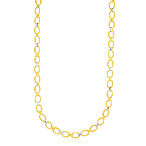 14K Two-Tone Gold Multi-Textured Oval Link Fancy Necklace