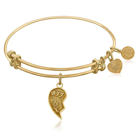 Expandable Bangle in Yellow Tone Brass with Best Friends Forever Symbol