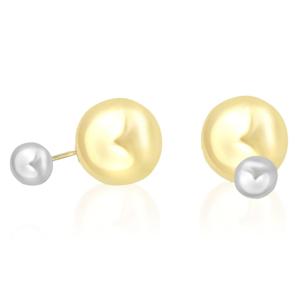 14K Two-Tone Gold Double Sided Shiny Round Ball Design Earrings