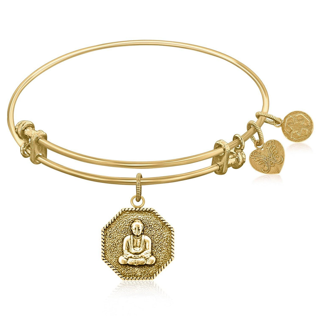 Expandable Bangle in Yellow Tone Brass with Gautama Buddha Symbol