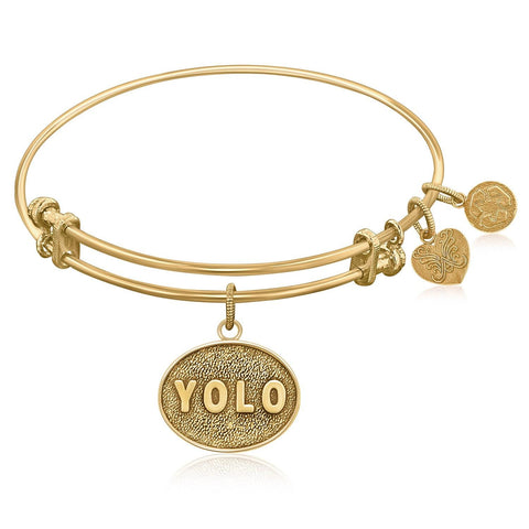 Expandable Bangle in Yellow Tone Brass with YOLO symbol