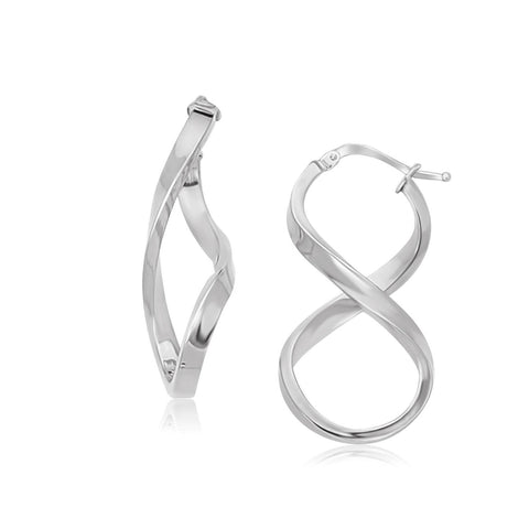 14K White Gold Twist Motif Polished Hoop Earrings