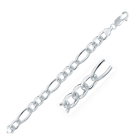 Rhodium Plated 7.8mm 925 Sterling Silver Figaro Style Chain