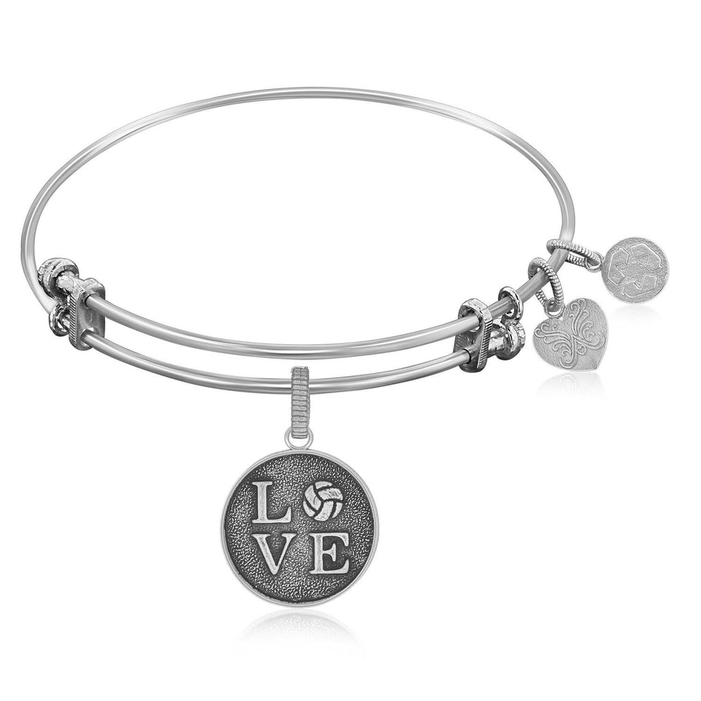 Expandable Bangle in White Tone Brass with Volleyball Symbol