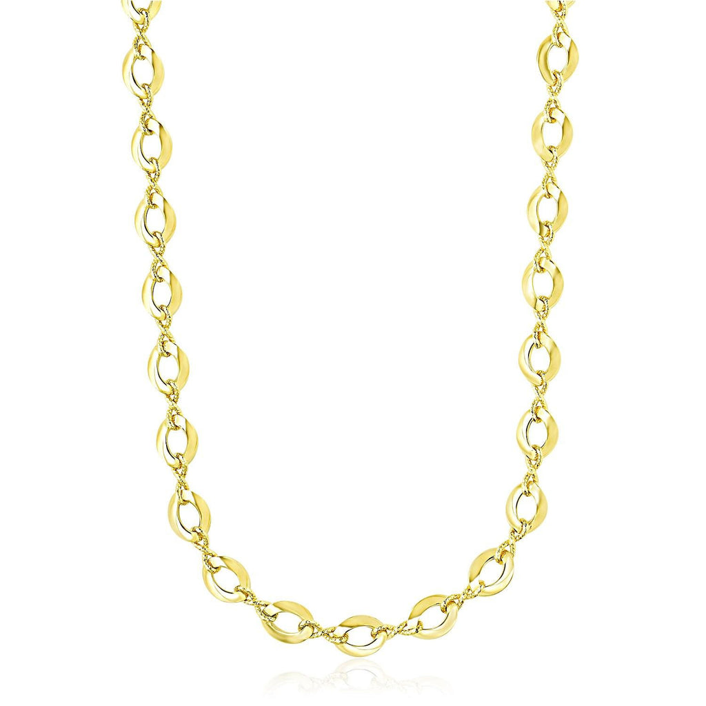 14K Yellow Gold Textured Infinity and Marquis Motif Necklace