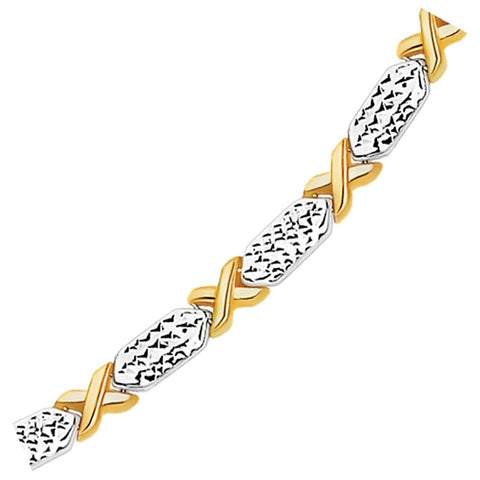 14K Two-Tone Gold Fancy X Line Bracelet