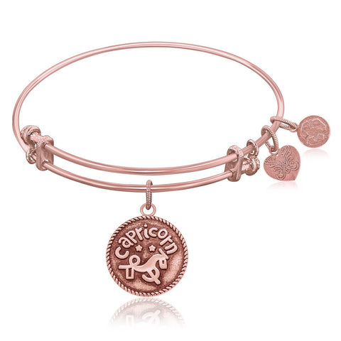 Expandable Bangle in Pink Tone Brass with Capricorn Symbol