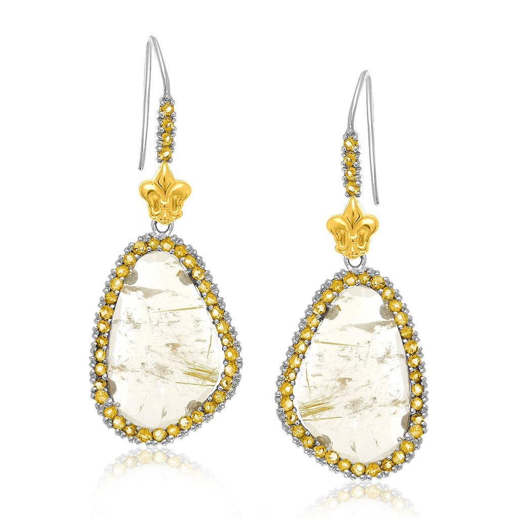 18K Yellow Gold & Sterling Silver Rutilated Quartz Drop Earrings