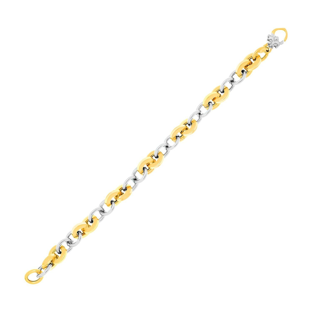 14K Two-Tone Gold Flat and Rounded Link Bracelet