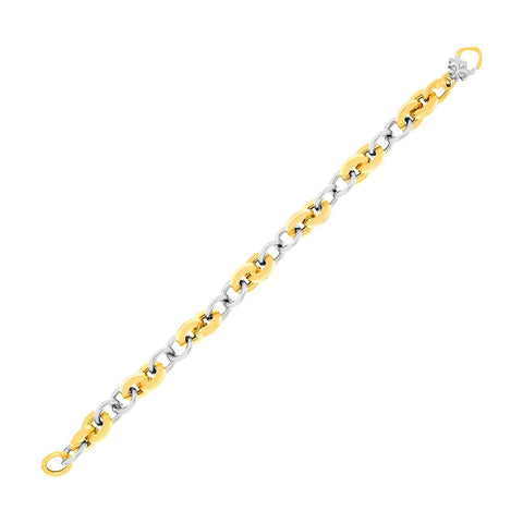 14K Two-Tone Gold Flat and Rounded Link Bracelet