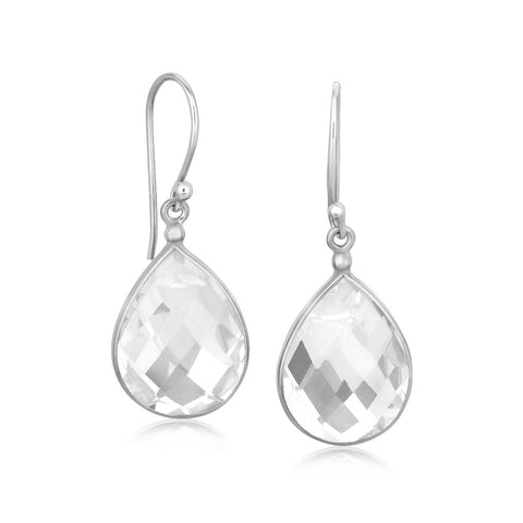 Sterling Silver Black and White Rhodium Plated Teardrop Rock Crystal Earrings