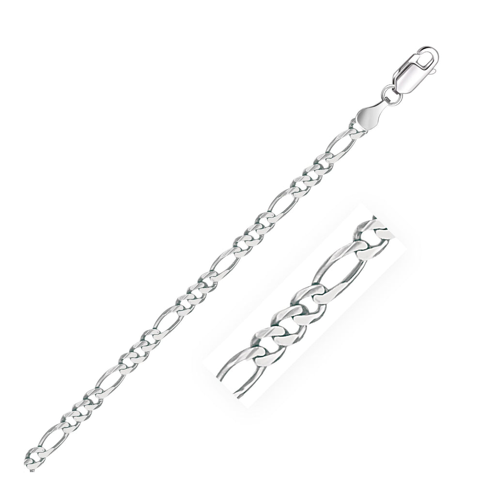 3.8mm 14K White Gold Solid Figaro Bracelet