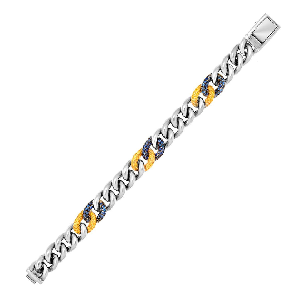 Sterling Silver Blue and Yellow Sapphire Accented Curb Chain Bracelet