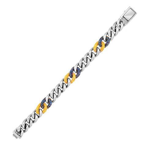 Sterling Silver Blue and Yellow Sapphire Accented Curb Chain Bracelet