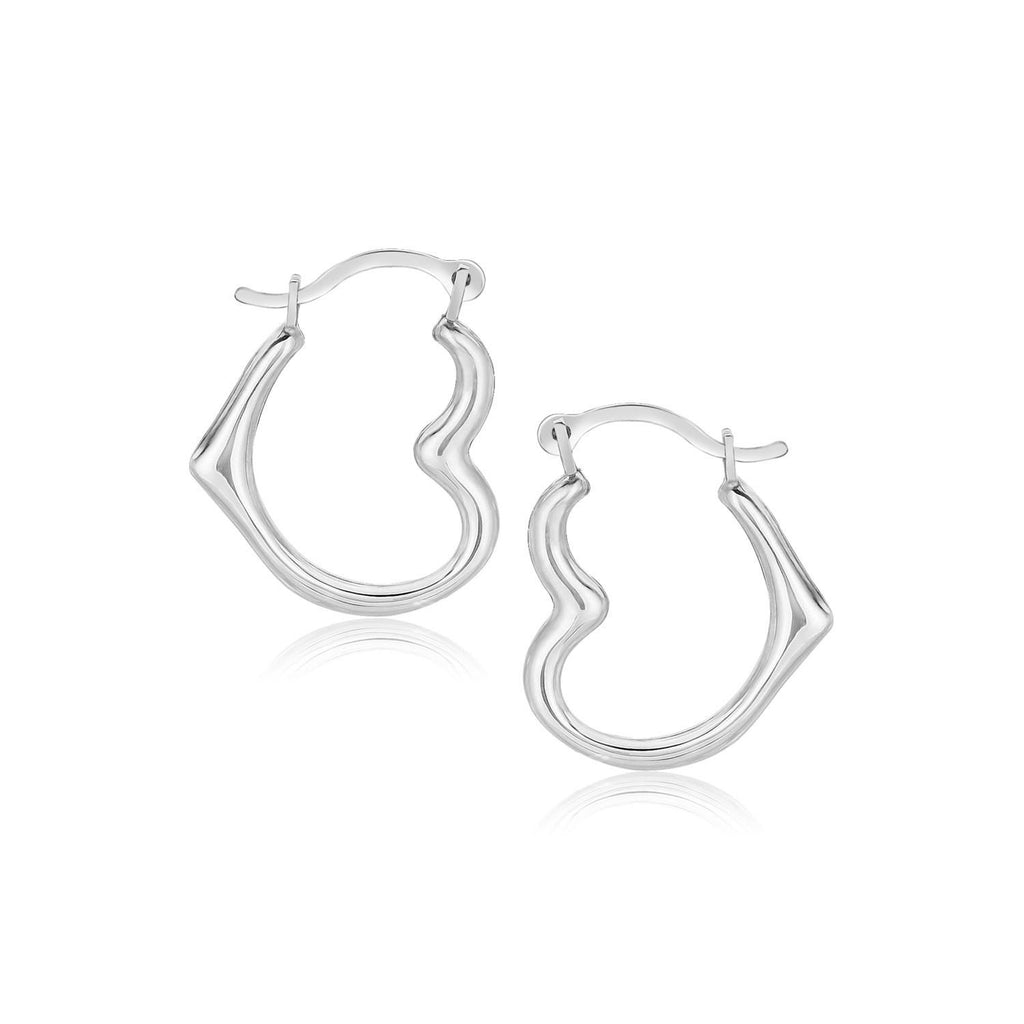 10K White Gold Heart Hoop Earrings